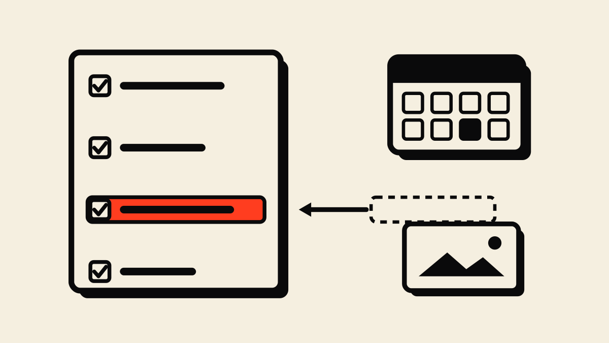 A missing step slides into an SOP checklist, with a screenshot added and a review date marked on a calendar