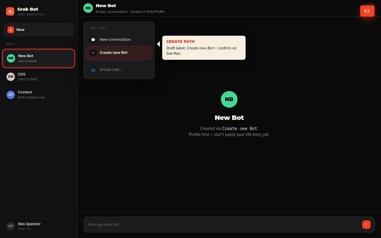 Step 2: Create new Bot path and new Bot chat (demo)