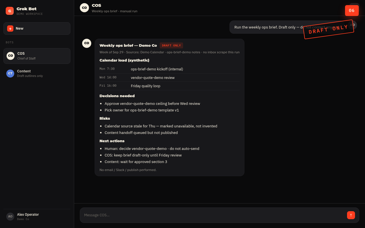 Step 6: Weekly ops brief draft-only sample (demo)