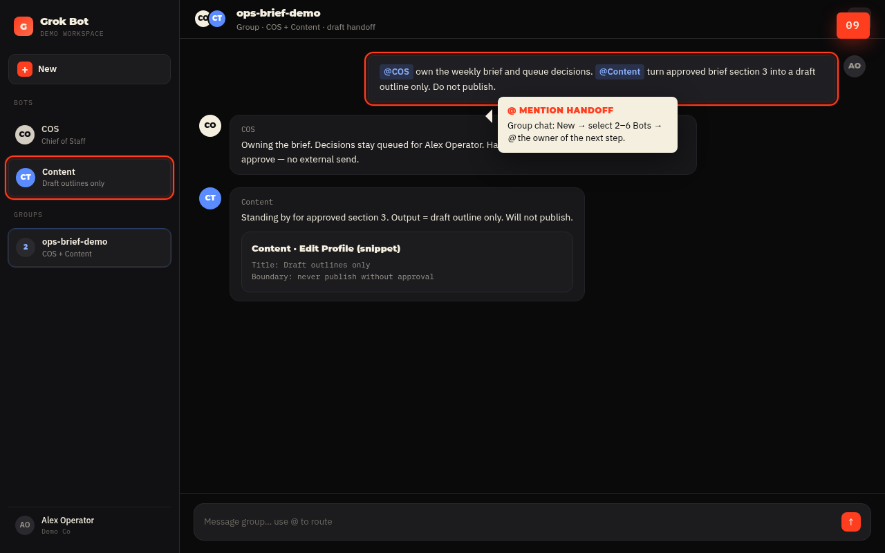 Step 9: Content specialist + group handoff (demo)